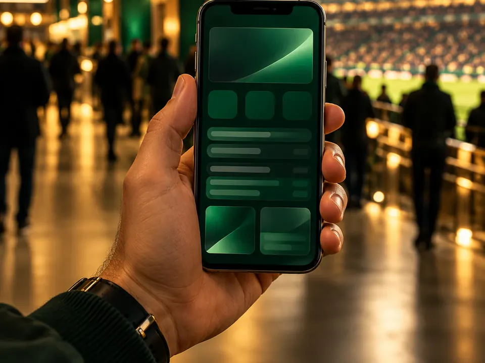 Gece stadyum koridorunda telefon tutan bir el